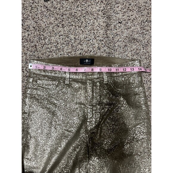 7 For All Mankind Jeans Womens 28  High Waist Skinny Ankle Metallic Velvet Gold - Picture 6 of 8
